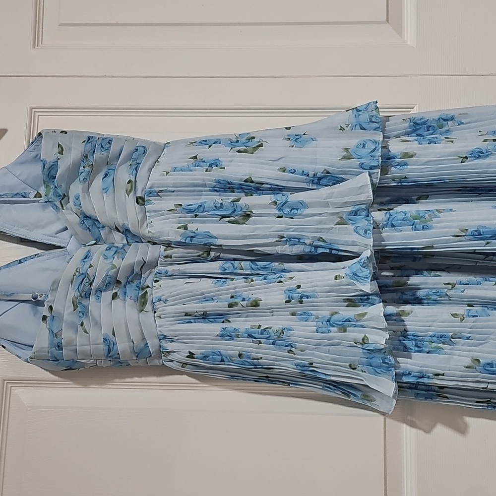 ✨ Blue Floral Pleated Maxi Dress | Bridal Shower / Garden Party Dress | Size 10 - Picture 10 of 10